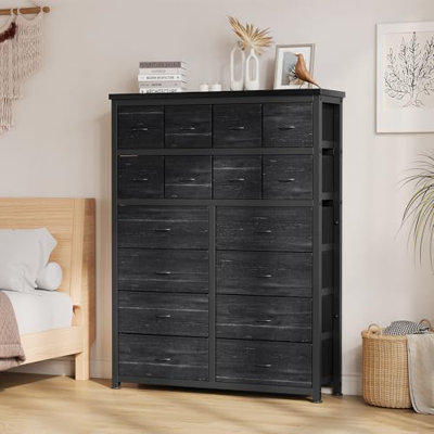 Commode 16 tiroirs, commode haute pour chambre à coucher, unité de rangement de tiroirs en tissu