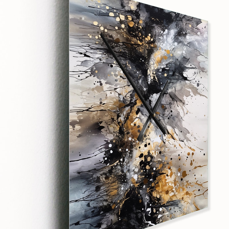 Horloge murale abstraite grise et délicate à coups de pinceau abstraits III, H 32 po x l 16 po x P 1 po