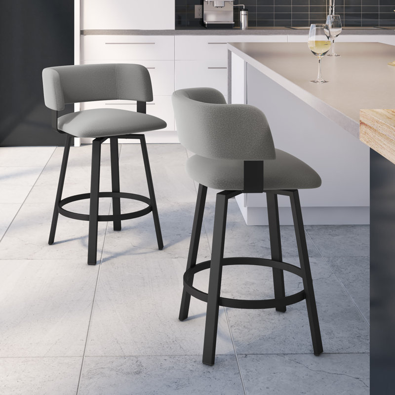 Hillingdon Swivel Counter &  Bar Stool, Counter Stool (26" Seat Height), Glossy Gray, Light Cold Gray 100% Polyester
