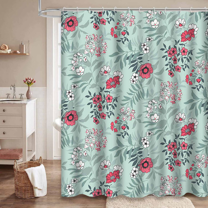 Rideau de douche imperméable à l'eau avec motif floral, L 72 po x l 84 po