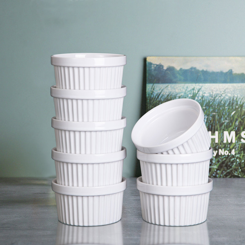 Ensemble de bols à cuisson en porcelaine de 8 à 8 oz pour soufflé, crème brûlée, crème anglaise, dessert, trempette - empilable, lavable au lave-vaisselle - blanc durable Ramekins