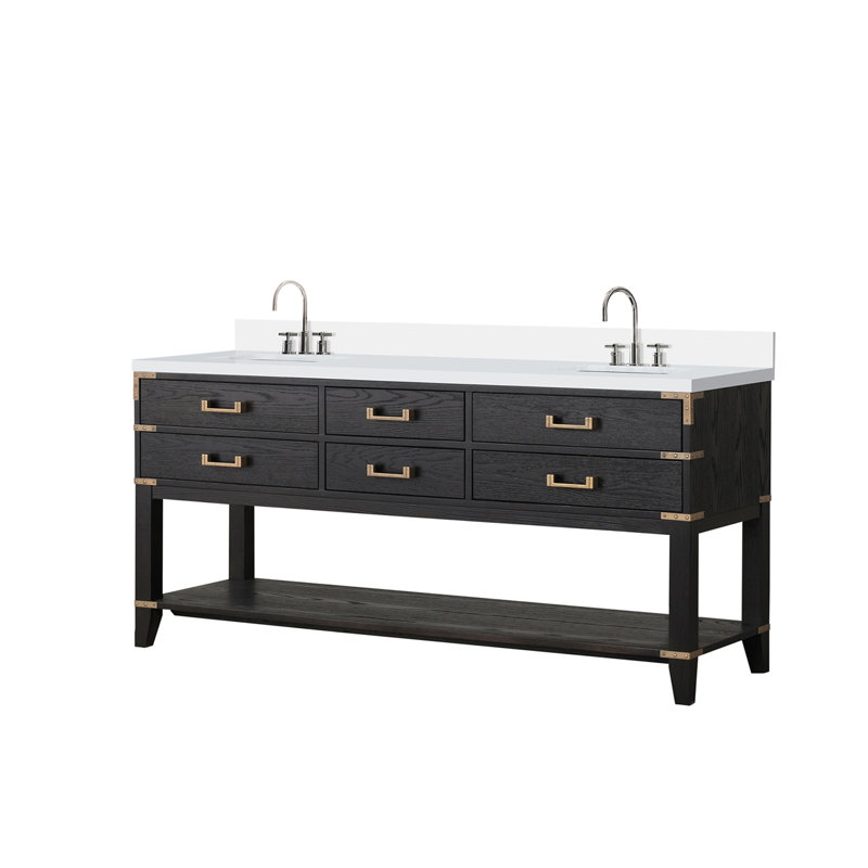 Ensemble de meuble-lavabo double avec comptoir en quartz blanc et robinet