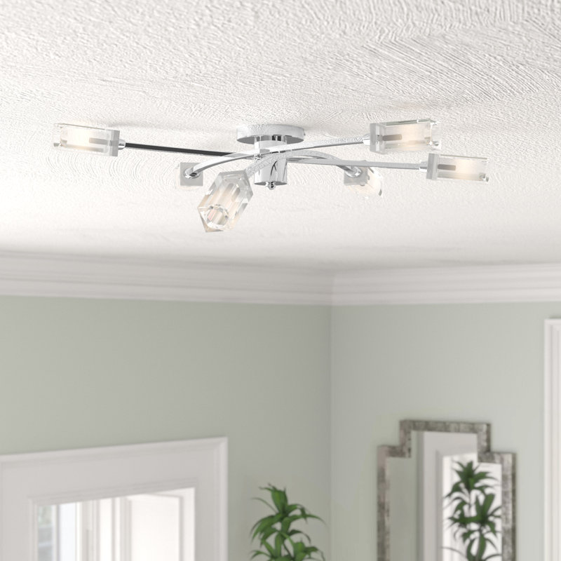Nevaeh Glass Semi Flush Mount, Polished Chrome