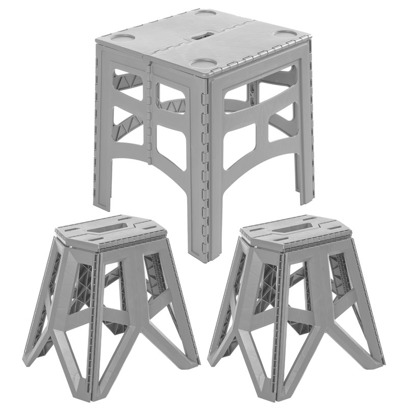Set of 2 Tom Foldable Chair & Timo Foldable Table, Silver, 17.5" H x 80" W x 80" D