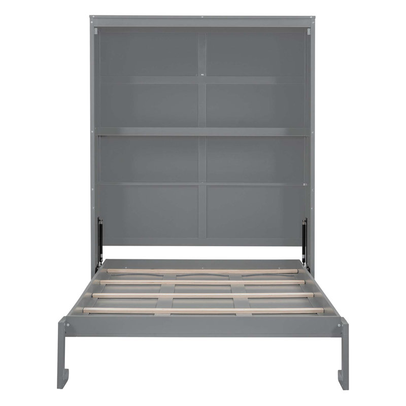 Lit escamotable mural avec tablettes Murphy, Gris, Grand lit