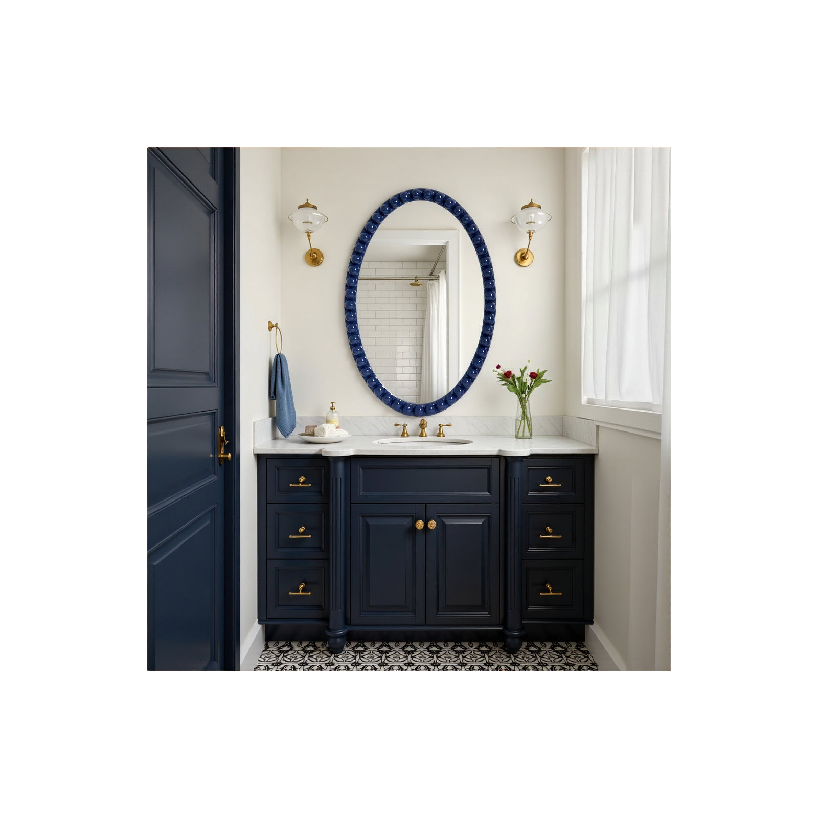 Varsha Oval Glossy Navy Mirror, Navy