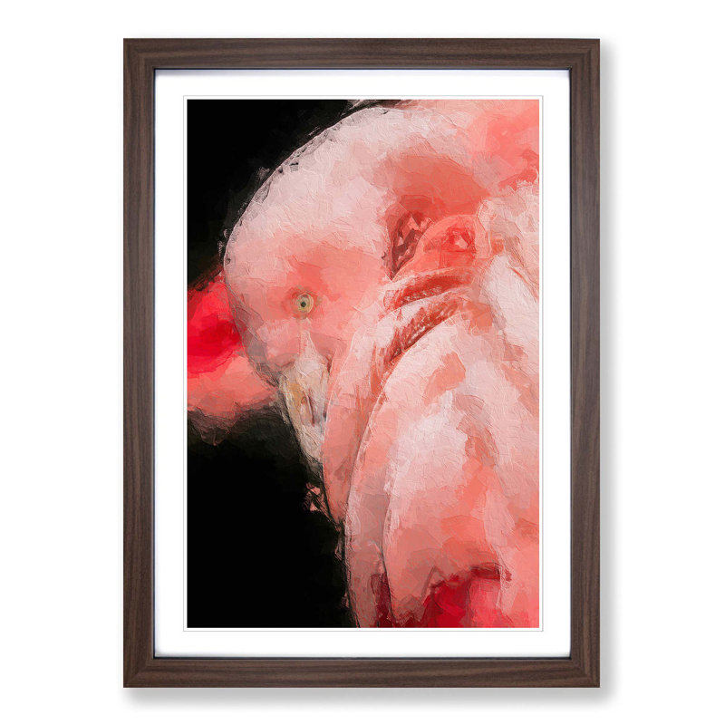 Pink Flamingo - Picture Frame Painting Print, 36cm H x 27cm W x 2cm D, Walnut Framed