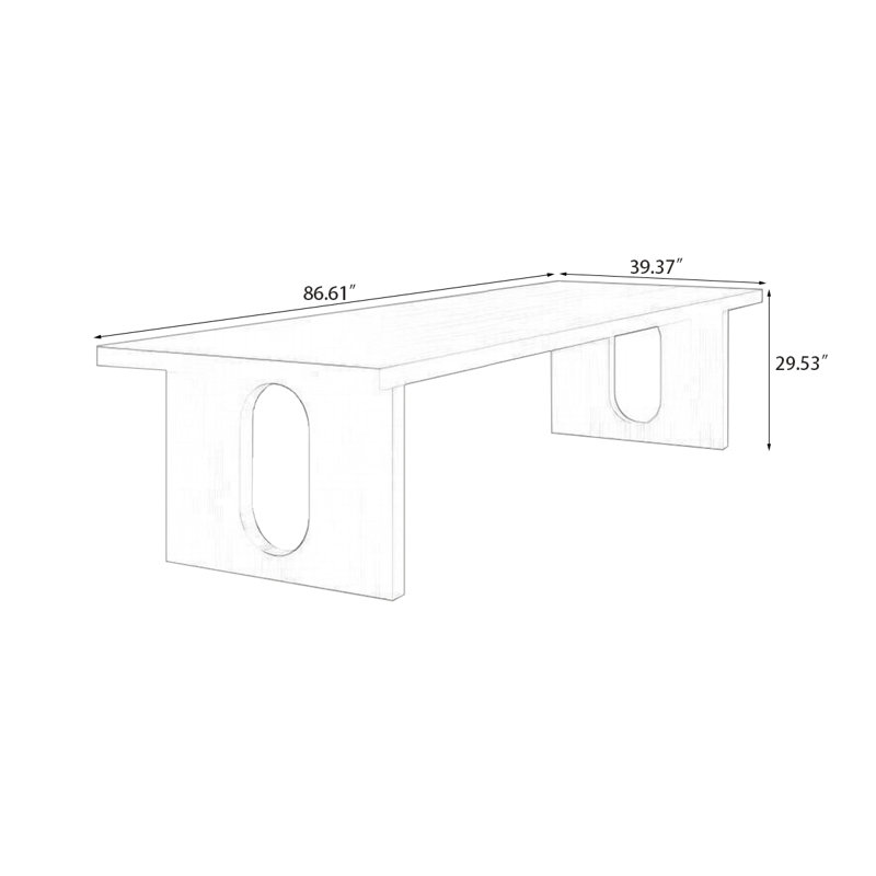 Table de conférence rectangulaire en bois massif noir et noyer, H 29,53 po x L 86,61 po x l 39,37 po