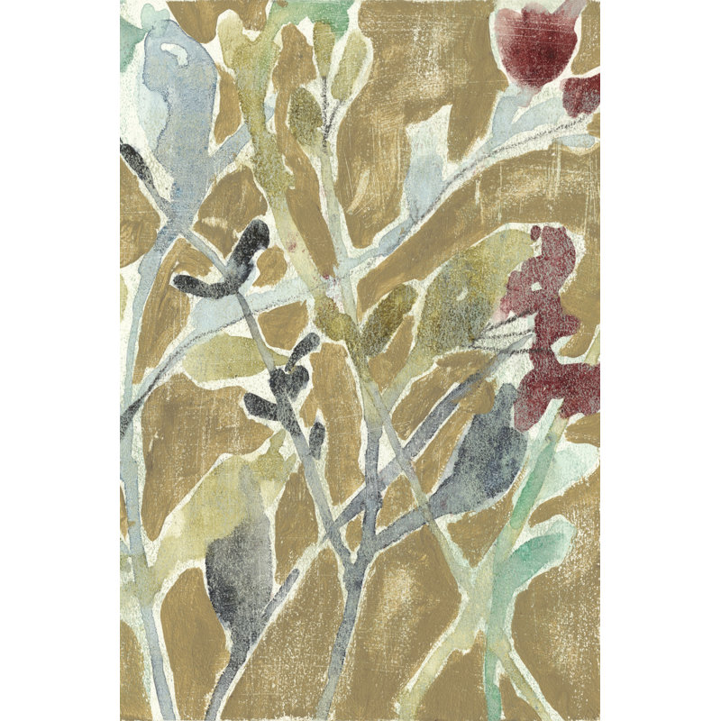 Flowers on Ochre II - Painting, 122 cm H x 81 cm W, Wrapped Canvas