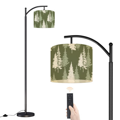Arc Floor Lamp Abstract Forest Green White Pine Trees Olive Floor Lamps with Remote LED Lights Adjustable Lamp Shades Tall Standing Lamps for Reading Office Living Room