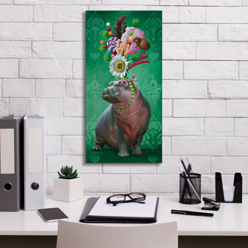 «Epic Graffiti» «Hippopotame» par Heather Gauthier, art mural sur toile, 12 po x 24 po