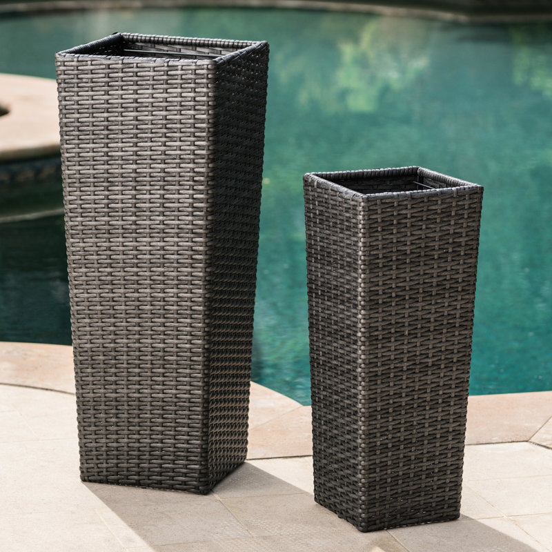 Flower Pot - Grey. Make Your Patio Look Elegant. 2 Pots. Large: 11.75 Inches Deep X Wide 31.90 High. Small: 9.06 23.62 No Assembly Required. Elegant And Visually Appealing Give A Classy Touch. Pots