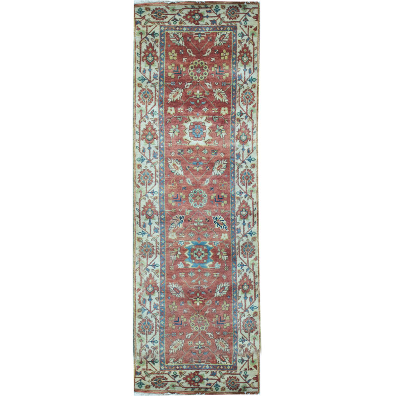 Hand-Knotted High-Quality Red and Ivory Runner