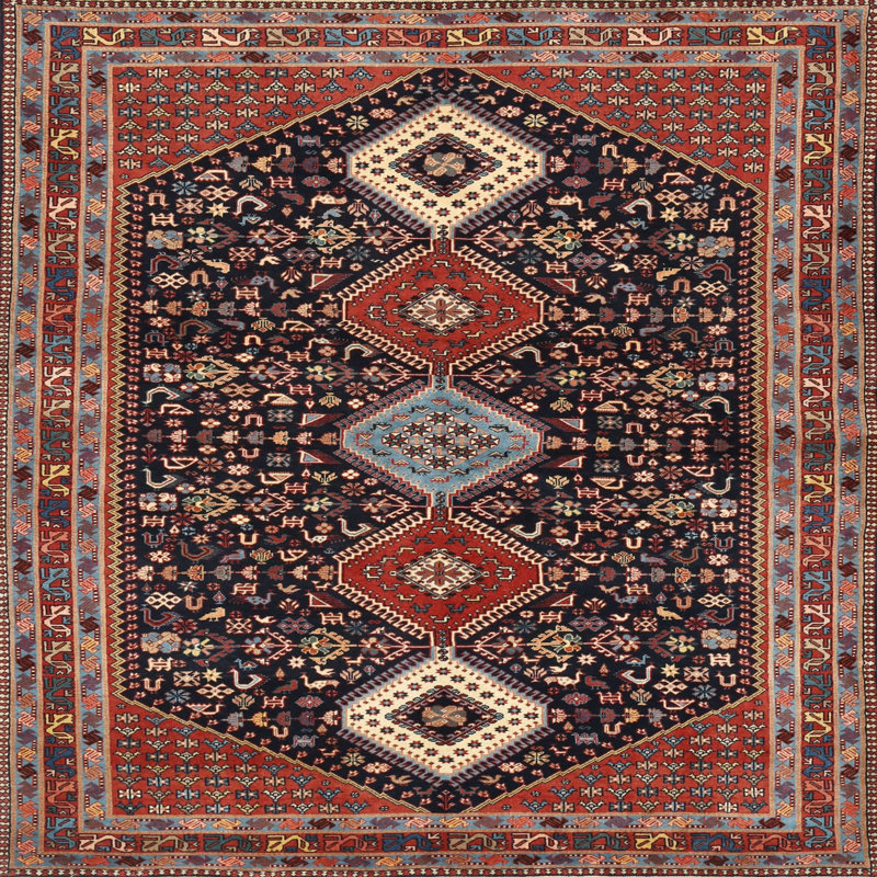 Tapis rouge / bleu marine Southwestern, Carré 6 pi