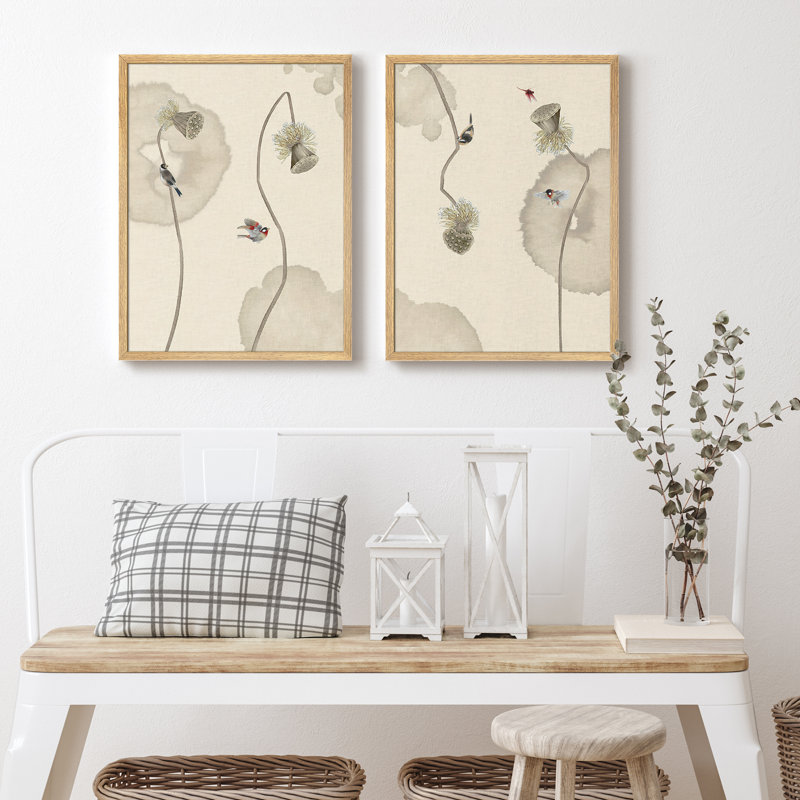 Oiseaux sur lotus, Naturel / naturel, H 14 po x l 11 po