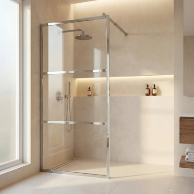   32" x 72" Framed Fixed Shower Glass Panel – 1/4" (6mm) Tempered Safety Glass with Explosion-Proof Film, 3-Panel Walk-In Screen, Adjustable Support Bar, Bonus Glass Sealant Included – Silver