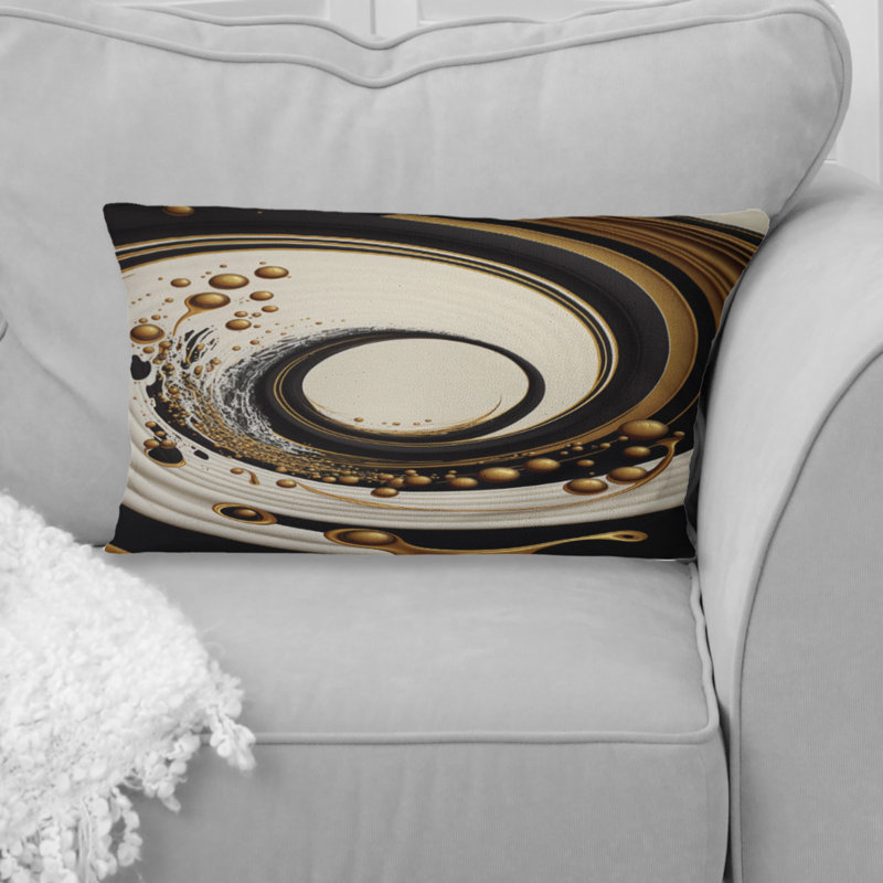 Coussin décoratif noir, argent et or mélangeant tourbillons IV - spirales abstraites