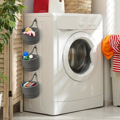 Paniers suspendus en tissu - 3 pochettes tissées de style bohémien avec crochets adhésifs, organisateurs de rangement et bacs de rangement décoratifs sur porte