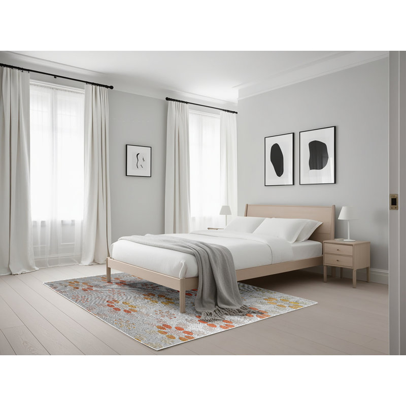 Tapis orange à motif/jaune/gris Zussen, Rectangle 5 pi x 7 pi