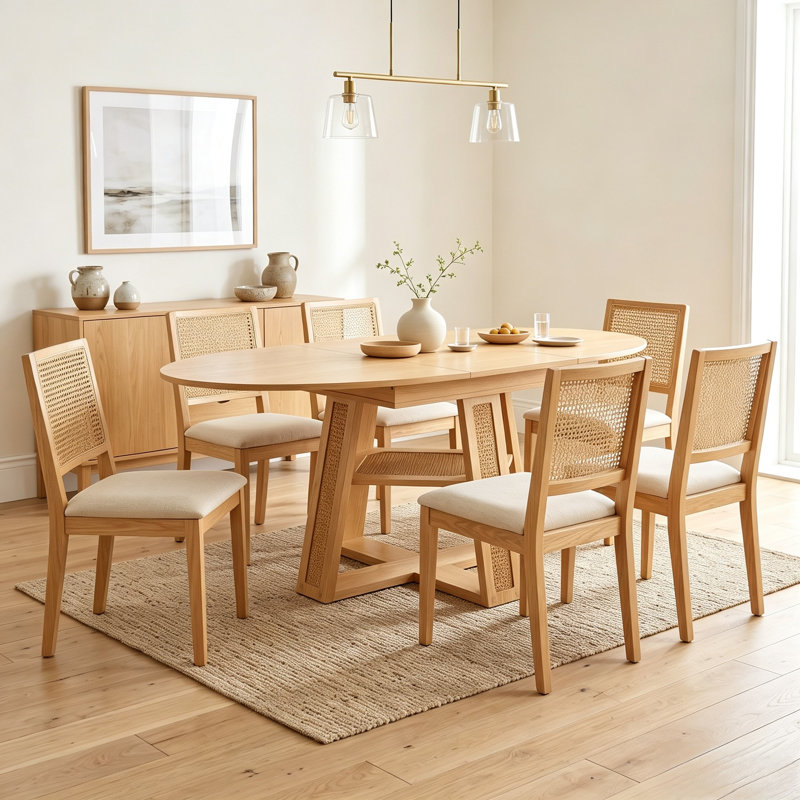 Table de salle à manger ronde extensible de 110 à 150 cm pour 4 à 6 personnes, table de cuisine transformable en ovale avec rallonge amovible, piètement en croix et tablette de rangement