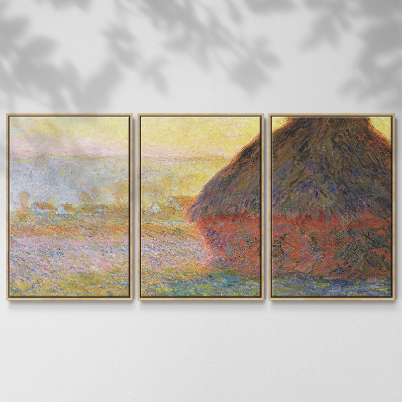 Claude Monet - Toile encadrée multi-pièces, H 36 po x l 75 po, Encadré naturel