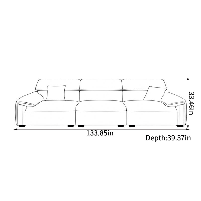 Canapé italien simple en ligne, H 33,46 po x l 133,85 po x P 39,37 po