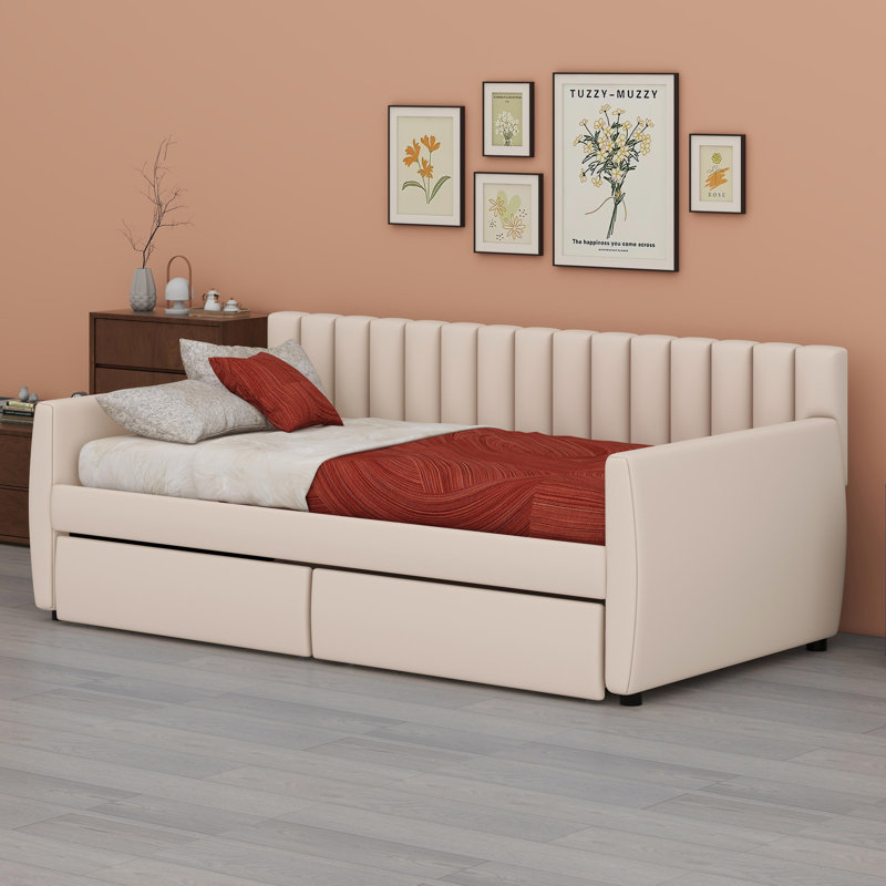 Upholstered Storage Bed, Beige