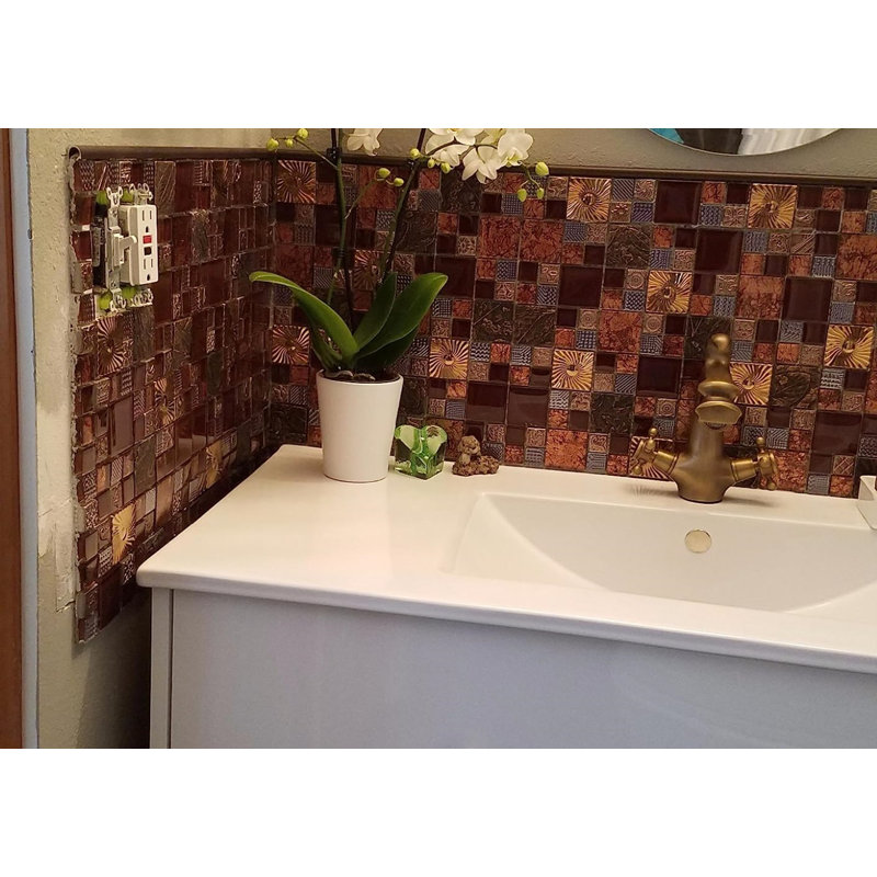 Red Wine 2" x 2" Metal Glass Grid Mosaic Wall Tile