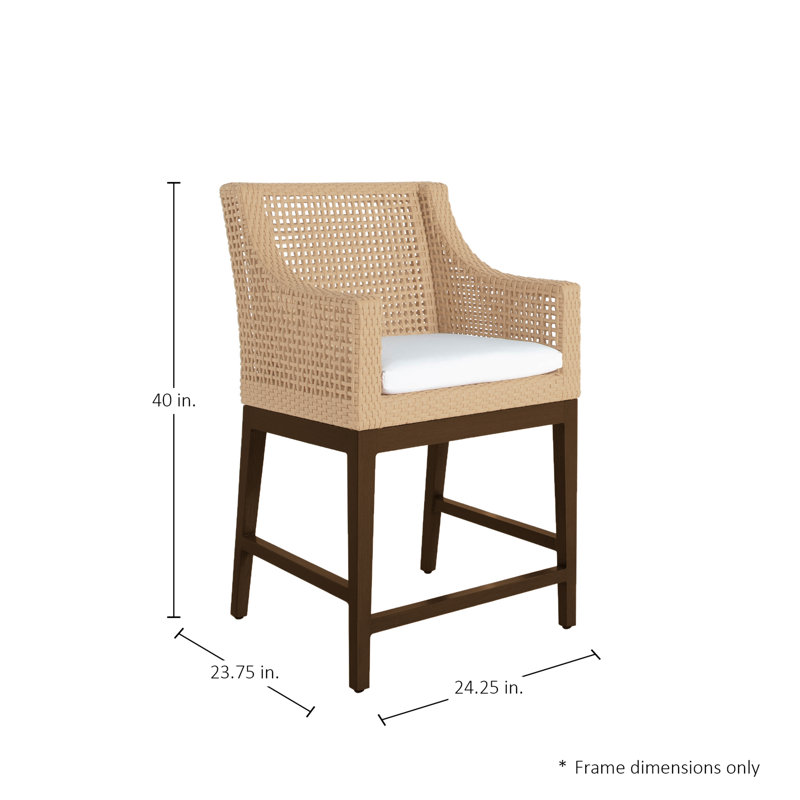 Tabouret de comptoir extérieur en résine tressée Peninsula N-Dura 40 po., Sans bourrure + bourre standard, Forêt de lin