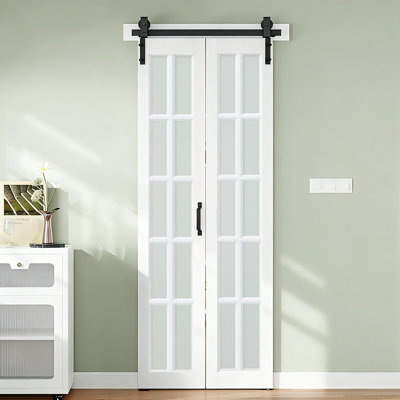 Modern Design Bifold Barn Door - 10 Lites Panel Manufacture Wood Bifold Barn Doors With Hardware