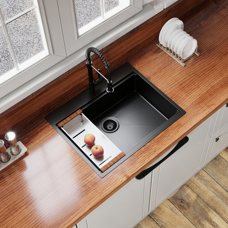 16 Gauge Stainless Steel Kitchen Sink 27" X 22", Drop In. Gunmetal Black, Functional Workspace, Easy To Keep Clean And Tidy In Style. Versatile Low Maintenance
