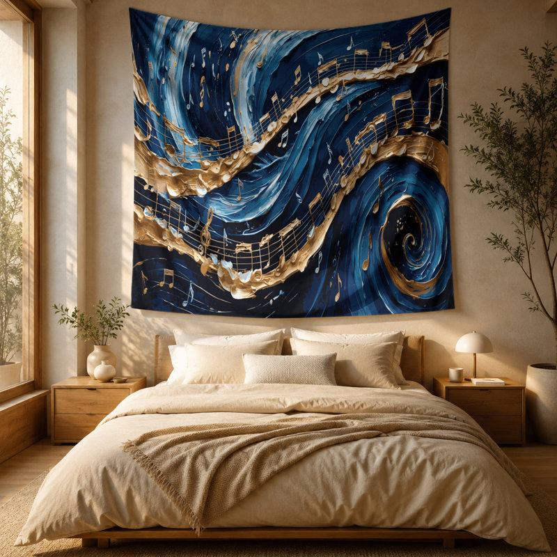 Tapisserie murale de cithare musicale, 51 po x 60 po