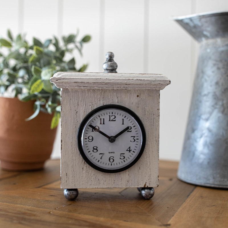 Horloge de table analogique à quartz en bois massif Paulownia