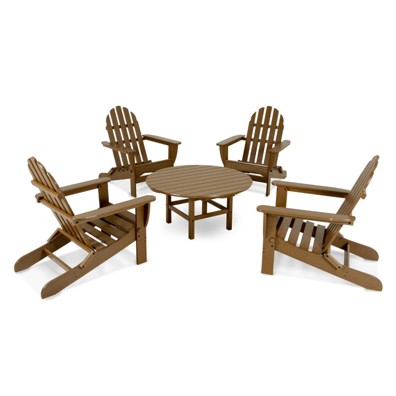POLYWOOD Classic Adirondack Folding Adirondack 5-Piece Conversation Group, Teak