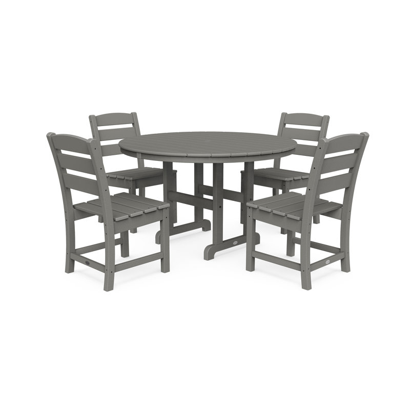 Lakeside 5-Piece Round Farmhouse Side Chair Dining Set, Slate Gray