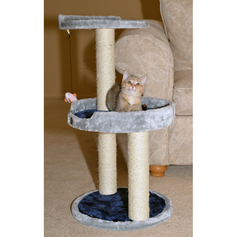 Gray Faux Fur and Sisal 3-Level Cat Tree