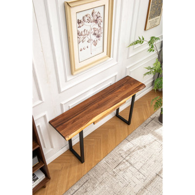  Console Table with U Shaped Legs and South American Walnut, Live Edge Desk with Drawer Storage