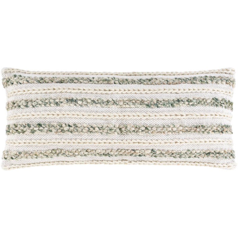 Housse de coussin lombaire à rayures Lottie, Crème / Émeraude, Housse de coussin seulement - sans coussin