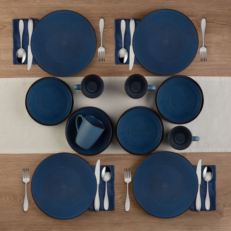 Pfaltzgraff Pierce Blue 16-Piece Stoneware Dinnerware Set, Service for 4