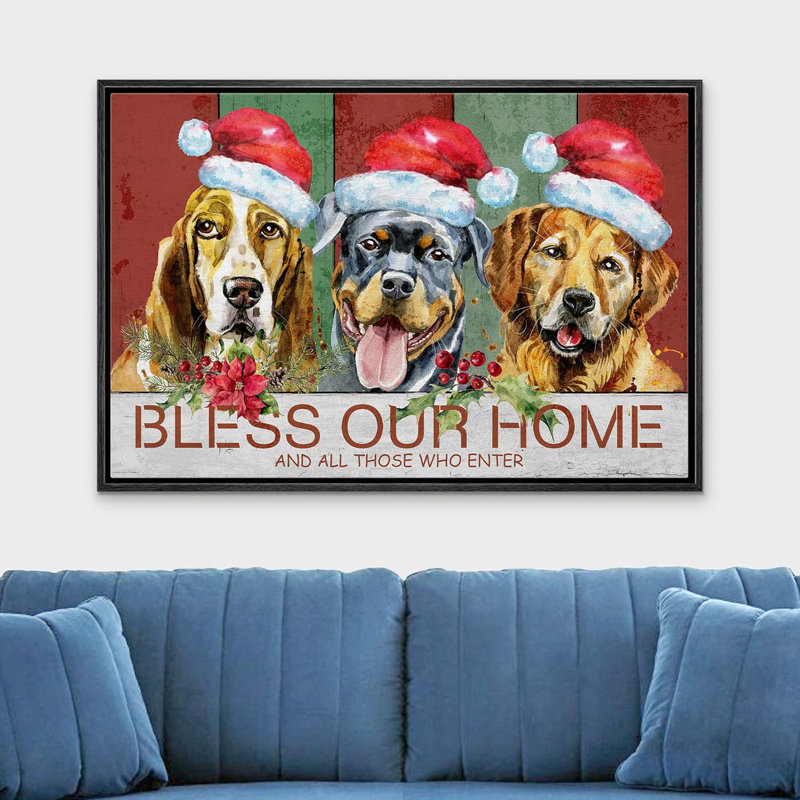 Aquarelle, chiens, Noël, chapeaux de père Noël, célébrations et fêtes, décoration, art moderne, chaud, H 24 po x l 36 po
