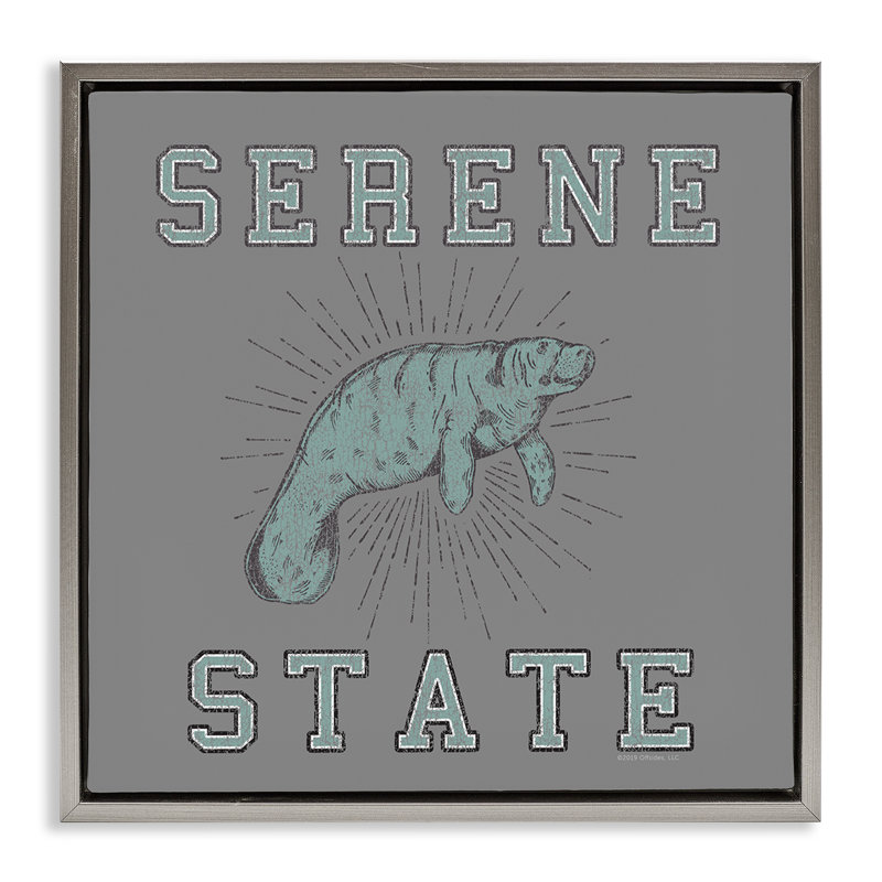 Art mural sur toile flottant Serene State Manatee par Spirit Animals / Life Is High, Cadre flottant gris lustré
