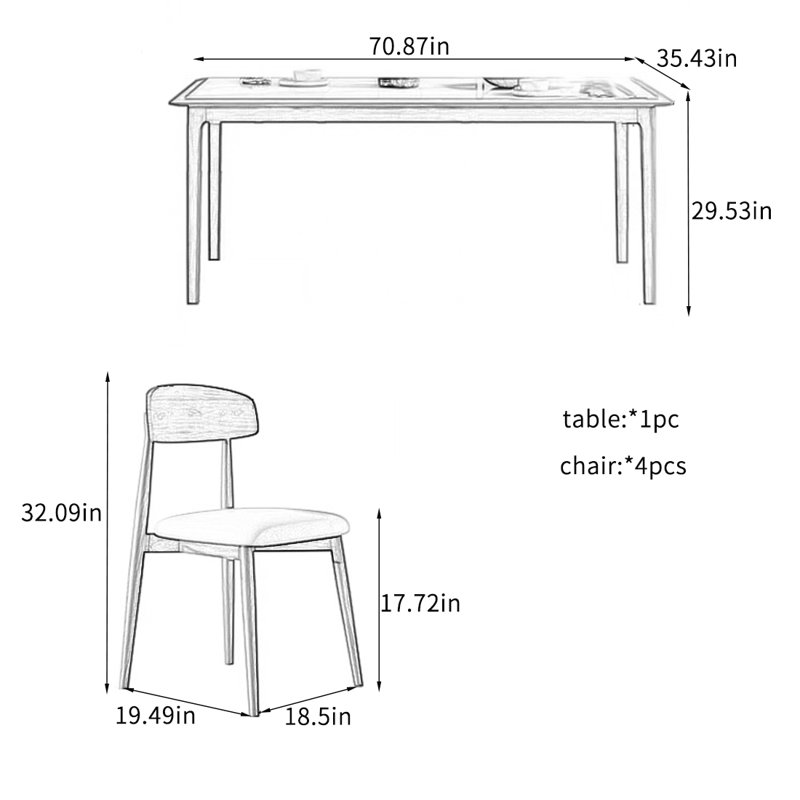 Ensemble de table de salle à manger en bois massif., H 29,53 po x L 70,87 po x l 35,43 po
