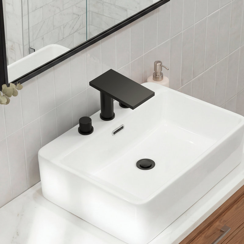 Robinet de salle de bain espacé à 3 trous, robinet d'évier à 2 poignées avec bonde, Noir mat