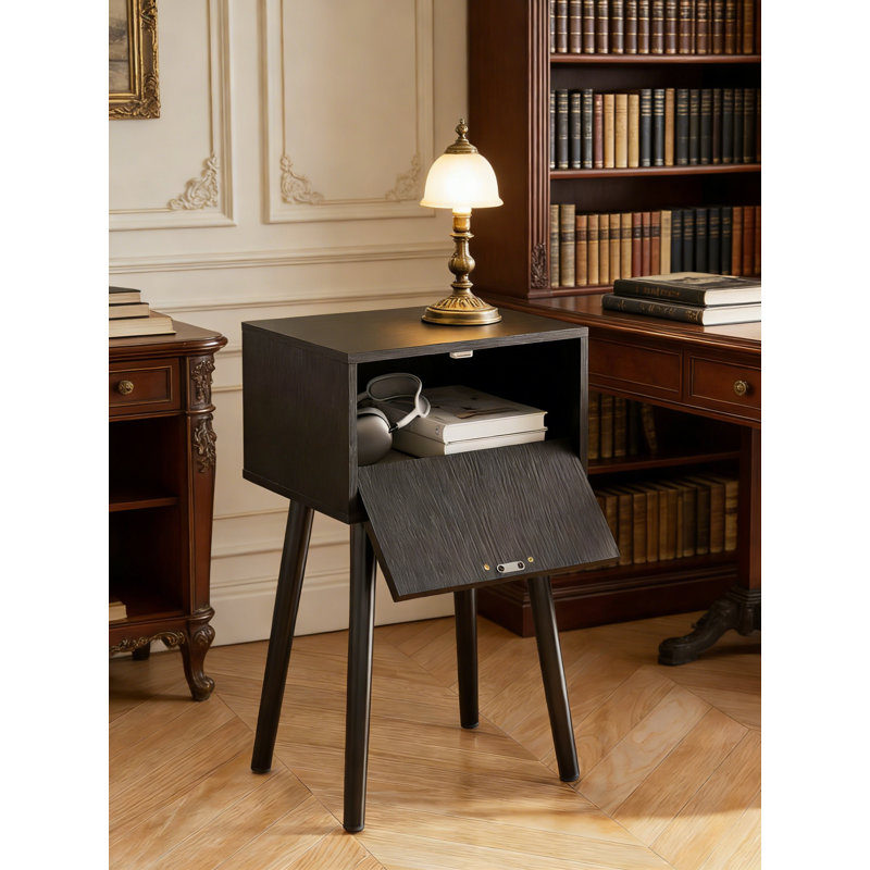 Table de chevet moderne avec porte cannelée, table de chevet Mid-Century avec tablette de rangement, table de bout peu encombrante pour la chambre à coucher ou le salon