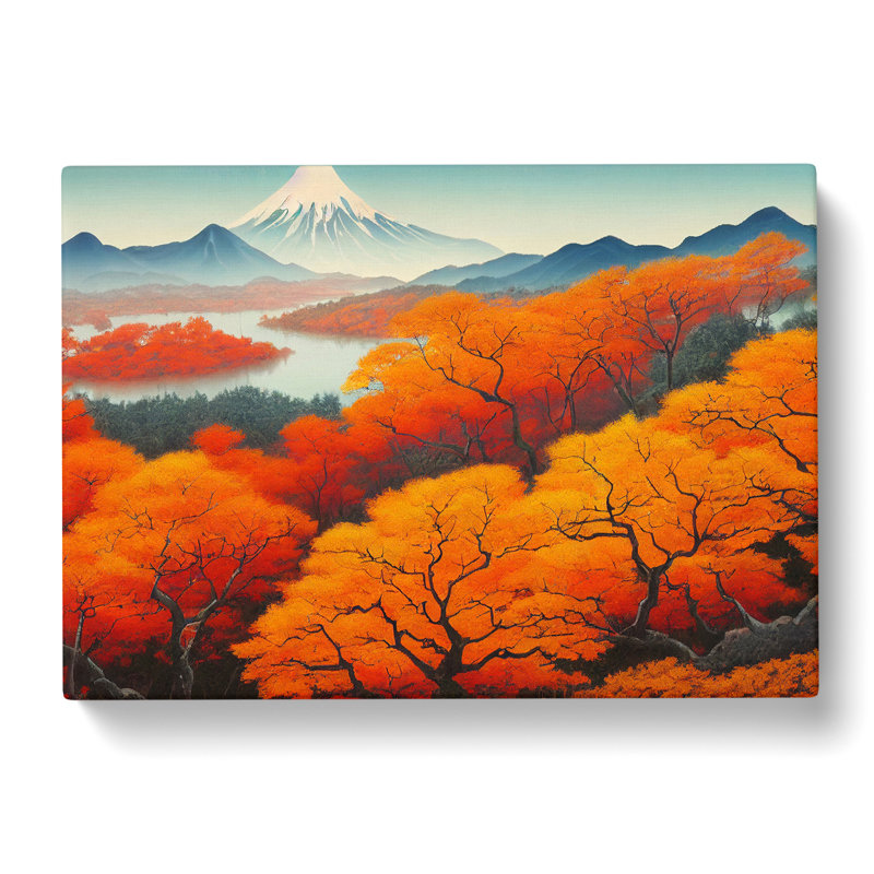 Autumn Japanese Mountain - Wrapped Canvas Painting, 35cm H x 50cm W x 3cm D