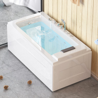 59" Freestanding Acrylic Bathtub With Waterproof Pillow & Drains