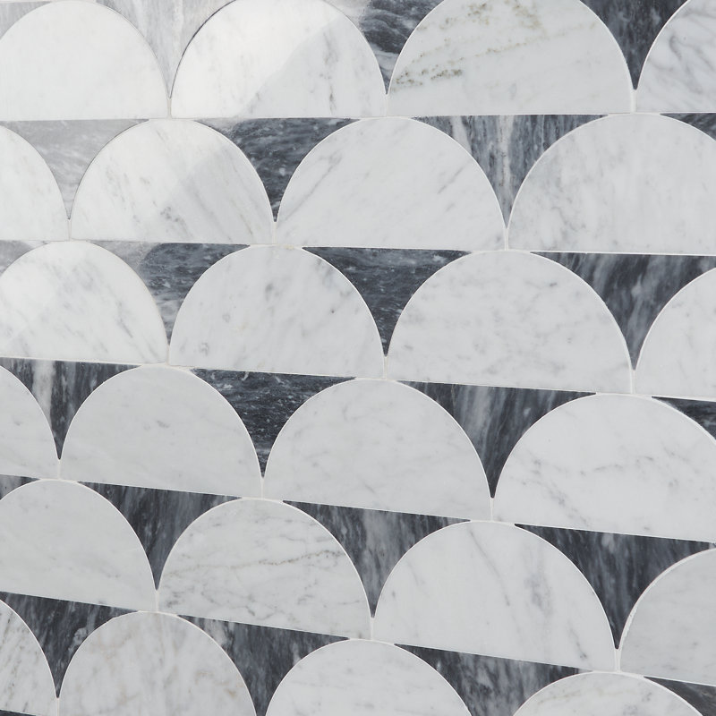 Halfmoon 8.97" x 11.96" Marble Mosaic Wall & Floor Tile, Gris