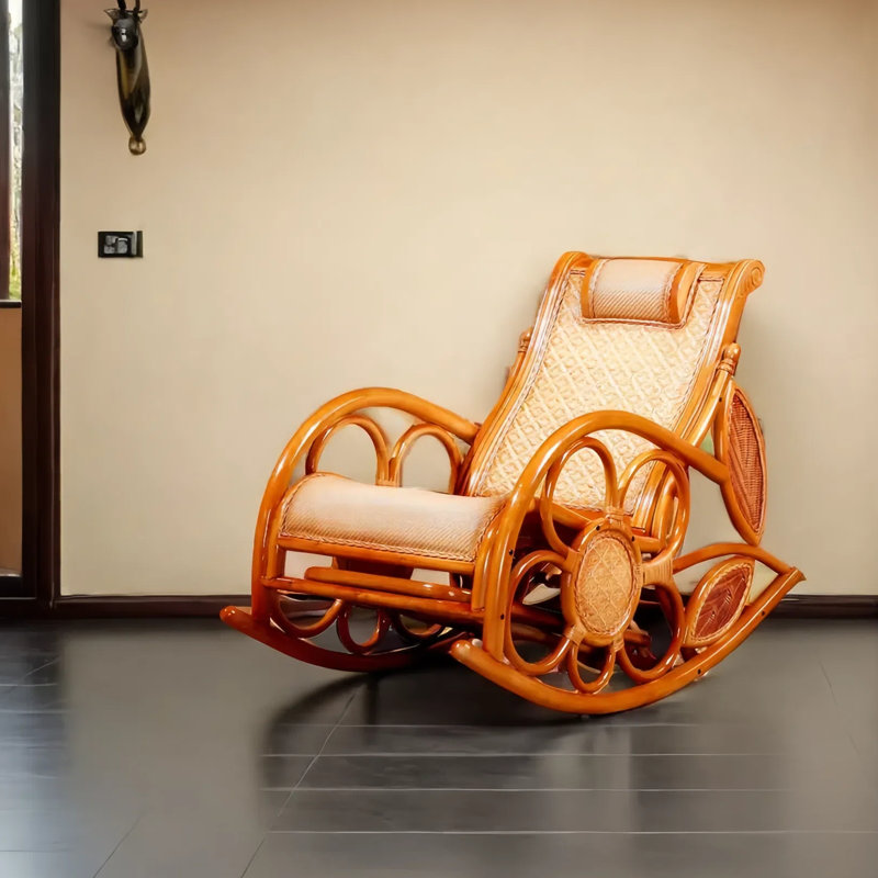 Chaise berçante élégante en rotin, Brun