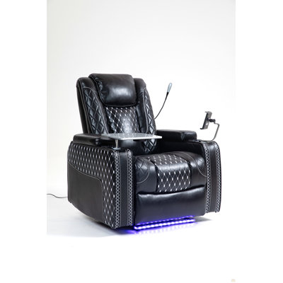 Fauteuil inclinable Power Zero Gravity avec fonctions multifonctionnelles - Accoudoirs de rangement et porte-gobelet - Table pour ordinateur portable et porte-téléphone - Lampe de lecture et DEL - Inclinaison infinie pour le salon et le bureau