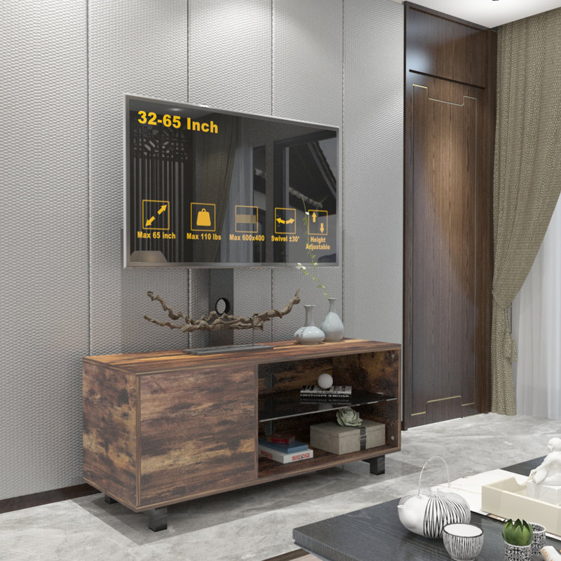 65in Tv Stand In Rustic Appearance, And Iron, Functional Storage Area Cabinet Style, Stable Base, Versatile For Media